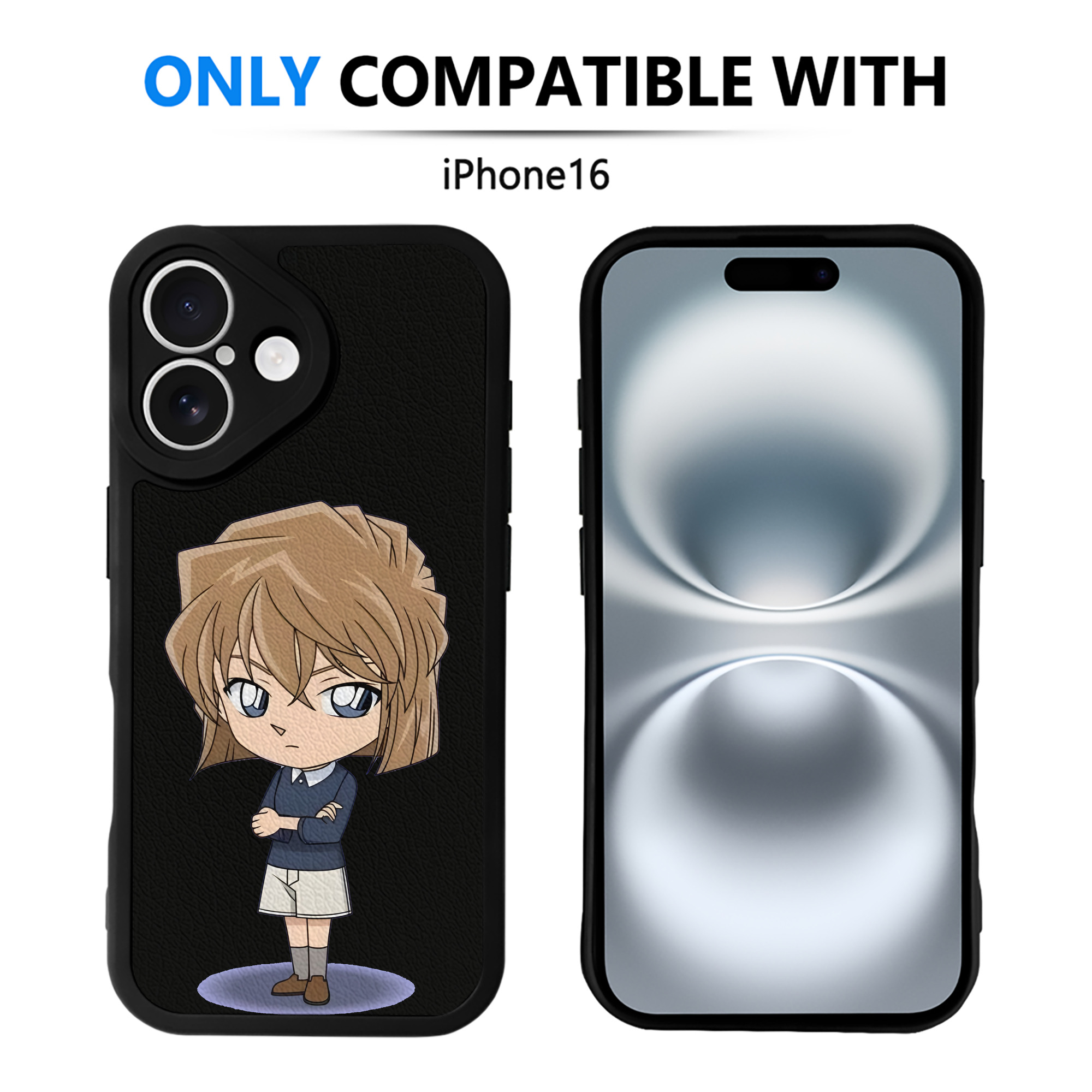 （画像用） 名探偵コナン 灰原 哀 はいばら あい Detective Conan Anita Hailey、Vi Graythorn Haibara Ai 【iPhone 16シリーズ対応】シリコンスマホケース（レザー調） 材質：シリコン